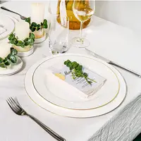 Juego de vajilla de cerámica blanca con borde dorado, platos planos de porcelana nórdica para cena, restaurante de boda