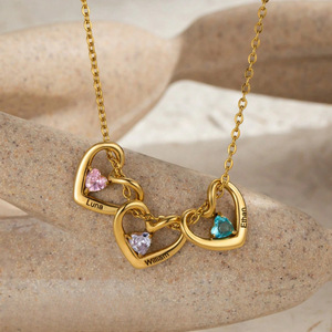 Collier avec pendentif en forme <span class=keywords><strong>de</strong></span> cœur avec douze pierres <span class=keywords><strong>de</strong></span> <span class=keywords><strong>naissance</strong></span>, nouveau, plaqué or, en acier inoxydable, bijoux, cadeau d'amour pour la fête des mères, avec <span class=keywords><strong>perle</strong></span> principale - Product Image 1