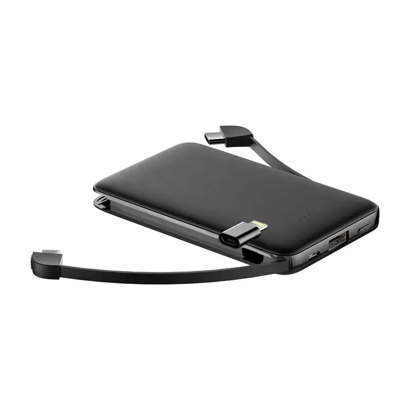 Nieuwe Stijl Unieke 5000Mah Dunne Slim Credit Card Mini Powerbanks Power Bank Met Ingebouwde Usb-kabel