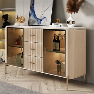 <span class=keywords><strong>Table</strong></span> <span class=keywords><strong>console</strong></span> moderne de luxe en verre à 2 portes Buffet en bois de chêne avec dessus en marbre Armoire pour salle à manger - Product Image 1