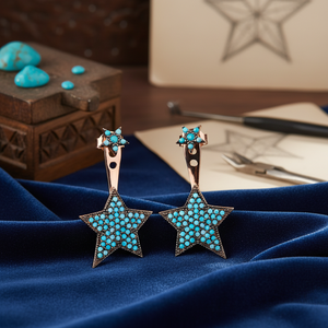Pendiente de plata de alta calidad con diseño de estrella turquesa, joyería hecha a mano para mujer - Product Image 3