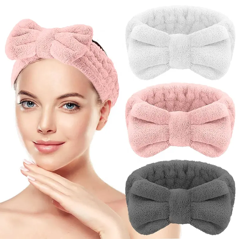 Kadınlar için temizle elastik saç bantları yakası polar kumaş yay yüz spa duş kafa bandı