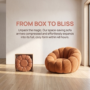 Modern Boucle Vacuum Packed Compressed <b>Sofa</b> in a Box Teddy Fabric Pumpkin Single Lounge Accent Chair for Living Room Salon - Product Image 1