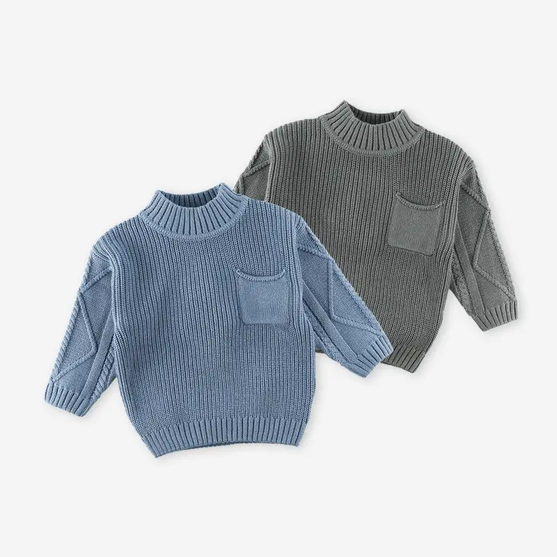 Suéter de punto para niños pequeños, Jersey gris y azul con bolsillos, de 2 a 6 años, otoño e invierno, novedad de 2022