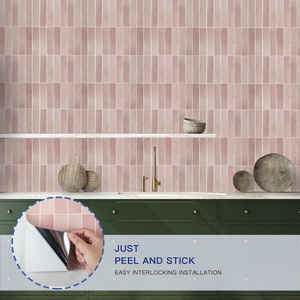 Ship Only to USA Pink Peel and Stick Wall Sticker <b>Kitchen</b> Backsplash 3D Wallpaper Mosaic Sticker for HomeDecor (10 Sheet) - Product Image 2