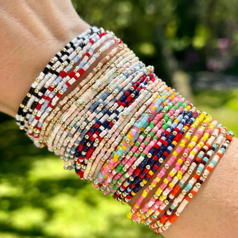 Conjunto de pulseiras empilháveis com pedras preciosas coloridas personalizadas feitas à mão para mulheres pulseira multicamadas elástica para presente de melhor amigo