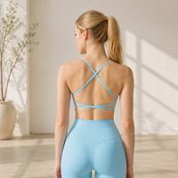 Soutien-gorge de sport pour femme en tissu double brossé 210 GSM, dos croisé avec coussinets amovibles, idéal pour la gym et le fitness (vente en gros)