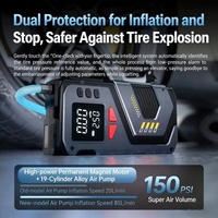 Compresseur d'air portable pour pneus de voiture ABS 12V 12000mAh avec pince intelligente, démarreur de secours et moniteur de pression des pneus tout-en-un