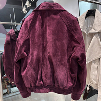Jaket Kulit Oversized Double Breasted Jaket Bomber Kulit Domba Asli Wanita Jaket Kulit Suede Asli