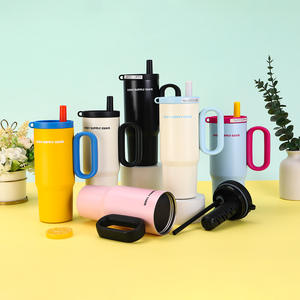 Bouteille isotherme en acier inoxydable givré, anti-fuite, pour boissons chaudes ou froides, avec couvercle, poignée et paille - Product Image 1