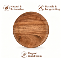Assiettes rondes en bois d'acacia, lot de 4, faciles à nettoyer et légères, naturelles, robustes et compatibles avec les couteaux