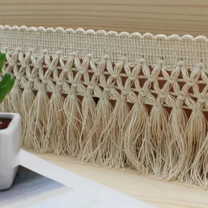 Cotton Tassel Fringe Beige Long Fringe Tassel Lace Wholesale Knotted Cotton Tassel Natural Custom Cotton Fringe Trim 10cm Off White OEM ODM 800 Yards