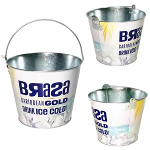 Seau à glace rond avec logo personnalisé, de qualité alimentaire, seau rond en étain, pour boissons, 6 bouteilles de bière, avec logo, OEM, ODM, nouveauté