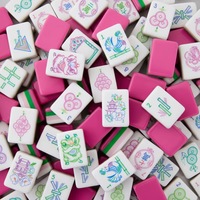 Jeu de Mahjong en Acrylique Rose Éléphant à 4 Couches, 160 Pièces, Style Américain, Rayures Bleues, Emballage en Carton Imperméable et Durable