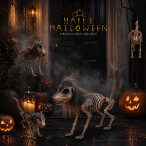 Decoración de Halloween: Esqueleto de Plástico de Perro con Crin para Casa Embrujada, Cementerio, Decoración de Fiesta Temática de Huesos de Perro - Product Image 1