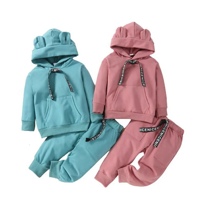 Amazon Hot Selling New Style Soft Two Piece Pullover Sweatshirt Trousers Clothes For Kids Baby Boy Girls Clothing Set