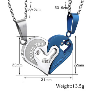 Collar con Colgante de Corazón de Acero Inoxidable con la Inscripción 'I Love You', Regalo para Parejas, con Incrustaciones en Azul, Negro y Dorado, para Uso Diario - Product Image 5