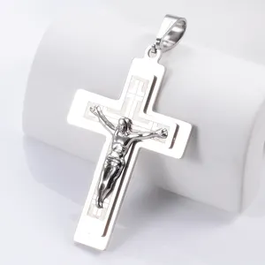 Pendentif Croix en Acier Inoxydable Jésus Priant, Bijou Tendance Géométrique Classique pour Hommes et Femmes, Idéal pour Fêtes, Cadeau Vintage - Product Image 6