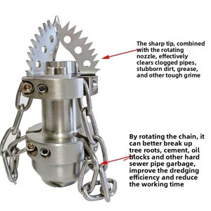 <span class=keywords><strong>Buse</strong></span> rotative <span class=keywords><strong>haute</strong></span> <span class=keywords><strong>pression</strong></span> en acier inoxydable pour le débouchage des égouts et le nettoyage de la boue avec conception de tête de souris à chaîne - Product Image 4