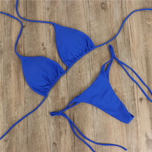 WoYing-Conjunto de <span class=keywords><strong>Bikini</strong></span> liso para mujer, bañador Sexy con Tanga y lazo lateral, traje de baño de estilo vendaje - Product Image 5