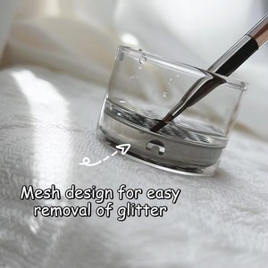 Nail Brushes Washing Cup Acrylic Nail Brush Cleaner Dish With Lid Easy Cleaning Portable Mesh Layered Nail Art Brush Washer - Product Image 2