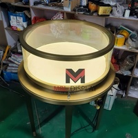 Présentoir Rond Lumineux à LED pour Bijoux, Vitrine Circulaire en Verre pour Montres et Pierres Précieuses, Meuble de Boutique pour Centre Commercial