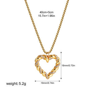 <span class=keywords><strong>Collier</strong></span> torsadé d'amour en zircon micro-incrusté d'or de 18 carats d'acier inoxydable, chaîne de cou de luxe légère chaîne de clavicule de téléphone - Product Image 2