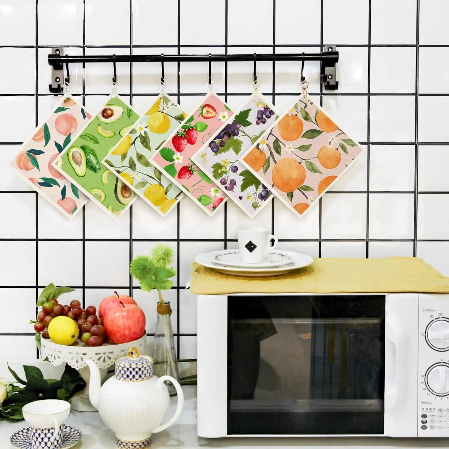 Personalizzato Pattern di frutta eco-friendly biodegradabile cucina svedese panno per pulire spugna piatto di pulizia del panno per la cucina
