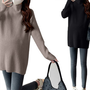 Maternity Sweater Autumn Winter Customizable New Style Loose Fashion <b>Mock</b> <b>Neck</b> Knit <b>Top</b> Mid-Length Base Layer - Product Image 3