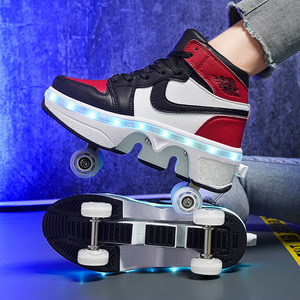 Roller Shoes Four Wheel Dual Purpose Flashing Inline Skates Size 33 43 EVA Plastic Wheels Double Row - Product Image 3