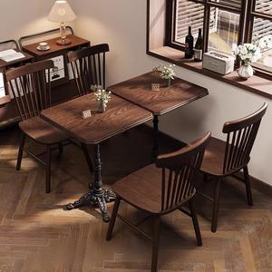 American Retro Style Wooden <b>Table</b> and Chairs for Youth Hostel Use <b>Square</b> Tabletop Commercial Restaurant Furniture Wooden Frame E - Product Image 1