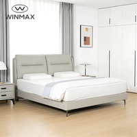 Lit Confortable Moderne et Simple en Cuir Blanc Rembourré, Taille King/Queen, avec Cadre en Bois et Fer pour Chambre à Coucher et Villa