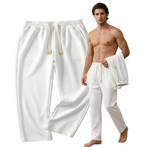 Pantalon de survêtement thermique pour homme en molleton de coton blanc et polyester, entièrement doublé, avec cordon de serrage, décontracté, respirant, poids moyen - Product Image 1