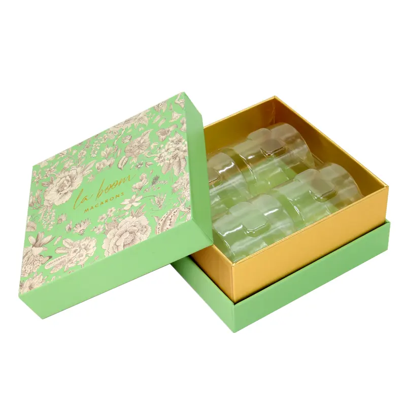 Großhandel benutzer definierte kleine süße Schokolade Box Cookie Candy Papier Verpackung Macaron Aufbewahrung sbox Macaron Geschenk box mit Blister einsatz