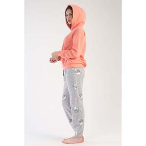 Conjunto de Pijama de Polar para Mujer con Capucha, Hombros Caídos, Mangas Largas, Bolsillos Canguro y Puños, con Bolsillos Laterales - Color Melocotón - Color Melocotón - Product Image 3