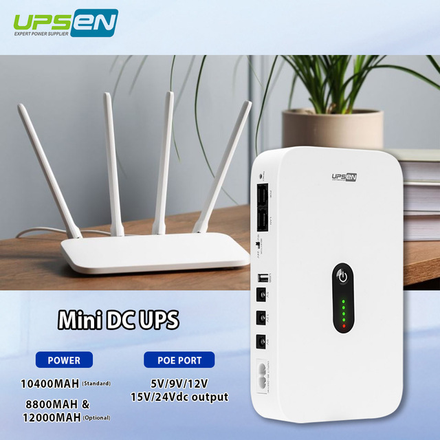UPSEN 10400mAh Standby Portable UPS for Router & IoT-Mini Backup Power USB POE/LAN Ports 5V/9V/12V DC Output 6-8 Hours Backup