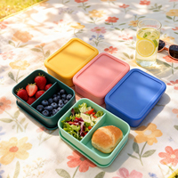 Boîte à lunch en silicone à 2 compartiments avec logo personnalisé, 800 ml, réutilisable, étanche, conteneur bento, vente en gros, sans BPA