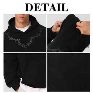 Sudadera con Capucha KingSen con Estampado de Espinas Bordadas, Cuello en V, Unisex, Estilo Urbano de Invierno, Diseño Personalizado Holgado, 100% Algodón - Product Image 6