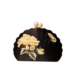 <span class=keywords><strong>Pochette</strong></span> de soirée florale brodée pour femme, avec poignée en perles, style chinois, pour Cheongsam, Hanfu, mariage, fête nuptiale - Product Image 5