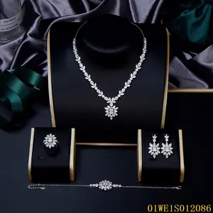 Blossom CS Schmuck Mode Dubai Indien Luxus Silber Rhodium plattiert Edelstein Würfel Zirkone 925 Silber feiner Schmuck-Set für Damen