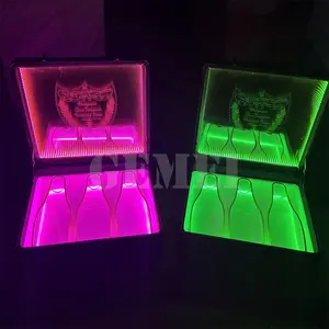 GEMEI 3 Bottles LED Champagne Bottle Briefcase VIP Service Suitcase 3 Bottles Carrier Box Glorifier Presenter Cabinet Case