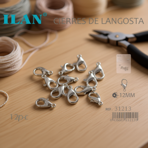 Chiusure a Moschettone Ilan 12mm Placcate Argento, Accessori per Gioielli, Confezione da 12 Pezzi - Product Image 3
