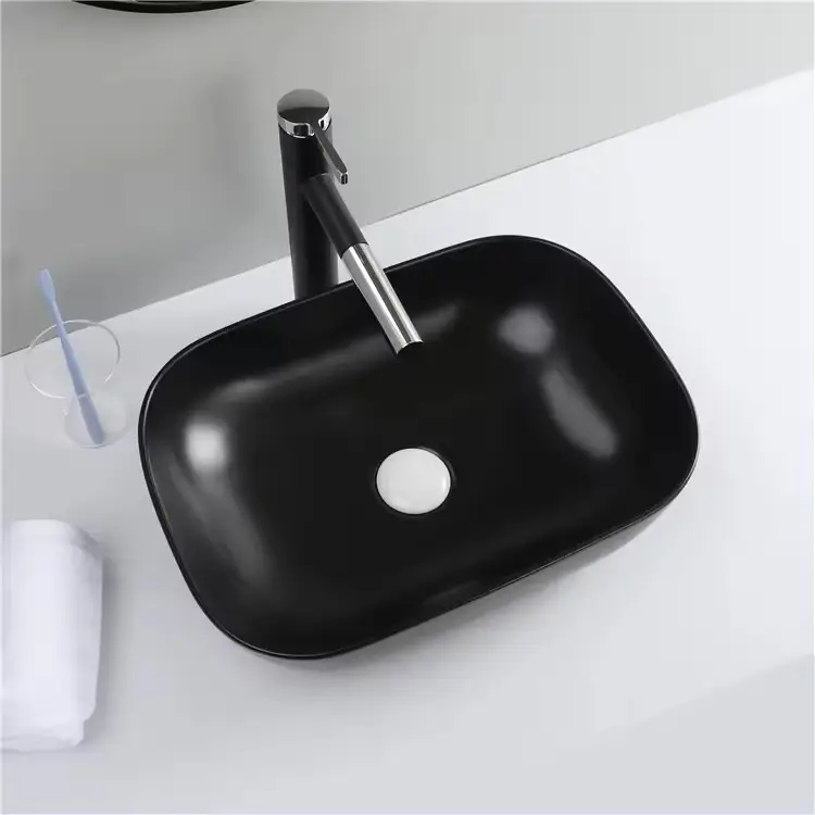 European Bathroom Vanity Counter Wash Basin Modern Matte Art Basin Countertop Ceramic Matte Square Bathroom Sink