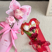 Boîte de fleurs unique pour la Fête des Mères, en forme de cœur avec nœud, bouquet à tige unique, emballage en ruban fait main DIY