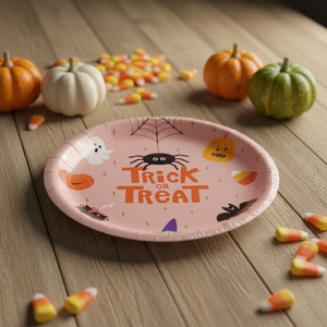 Set di Piatti Premium <span class=keywords><strong>per</strong></span> Feste di <span class=keywords><strong>Halloween</strong></span> - 9 Pollici, Set da 8 Pezzi Rosa con Scritta 'TRICK or TREAT' e Simpatici <span class=keywords><strong>Personaggi</strong></span> di <span class=keywords><strong>Halloween</strong></span> 616324 - Product Image 3