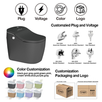 WC intelligent électrique monobloc en céramique dorée avec bidet intégré, siphon en S inclus, télécommande et cuvette automatique intelligente