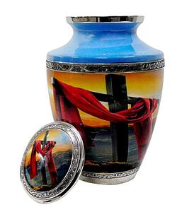 Holy Cross Brass and Silver Cremation <b>Urn</b> for Adult Ashes Elegant Funeral Memorial Band Durable Metal From Tasty Band Silver - Product Image 2