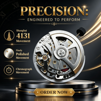 Herren Luxus Mode Business Mechanische Uhr mit Hochwertiger 4131 Chronograph-Uhrwerk Automatische Armbanduhr