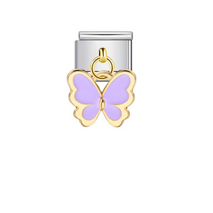 Abalorio de mariposa italiano modular para pulsera, chapado en oro, esmalte azul, colgante de joyería unisex para uso diario - Product Image 2