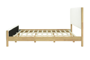 Cama Moderna de Lujo Tapizada en Blanco con Patas de Madera de Caucho, Cama Doble Tamaño Queen - Product Image 5